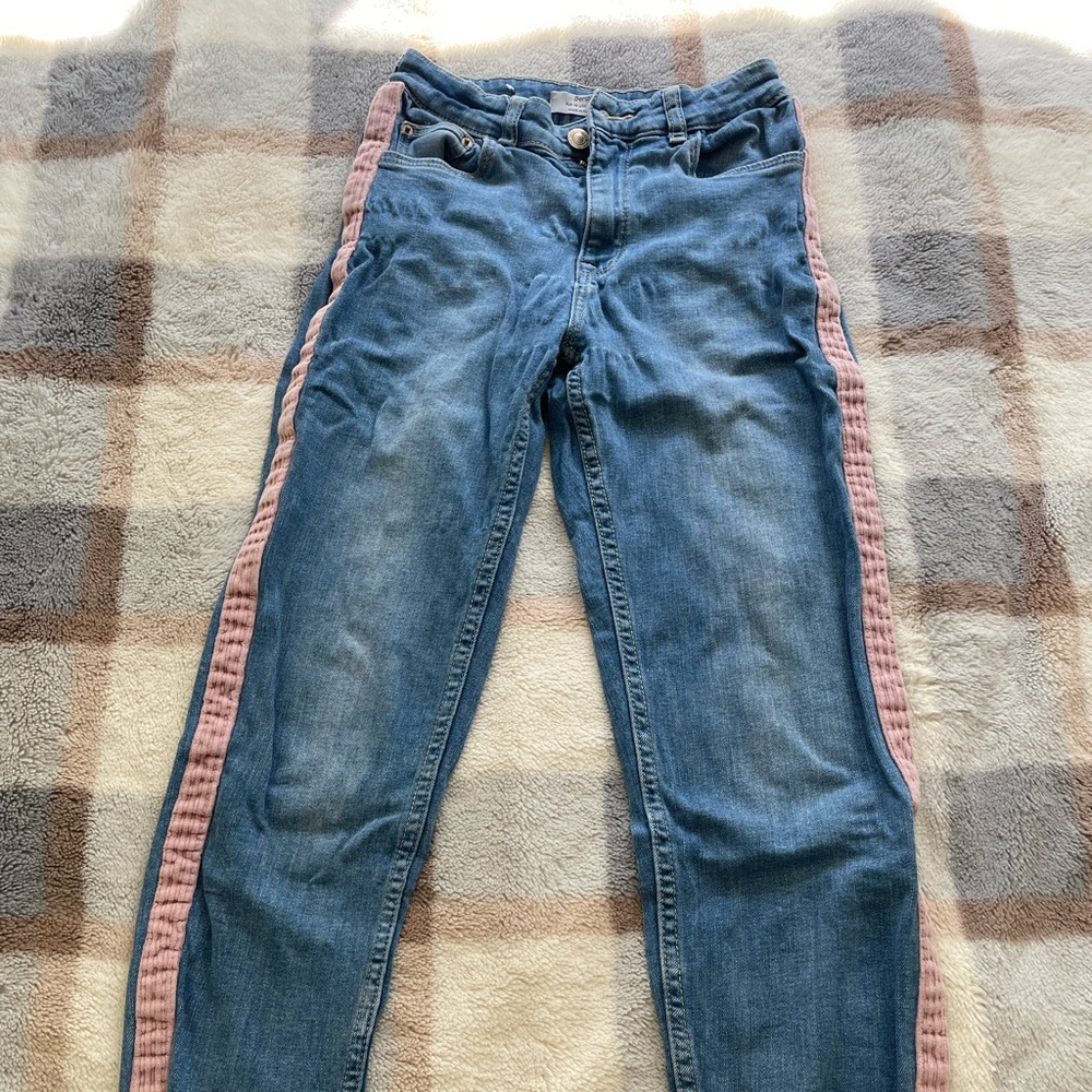 Bershka Pink Side Stripe Blue Jeans